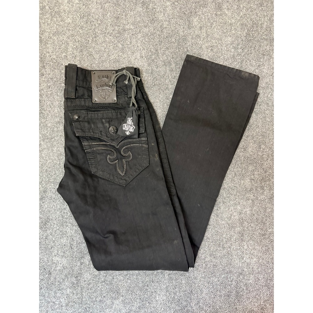 Rock Revival Steven Straight Black Jeans Mens Size 29 Tonal Stitching New